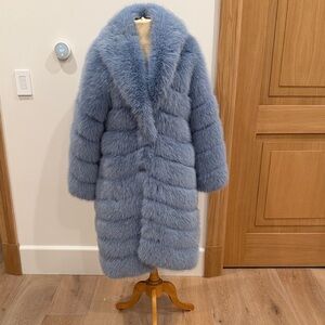 Luxurious Blue Faux Fur Coat